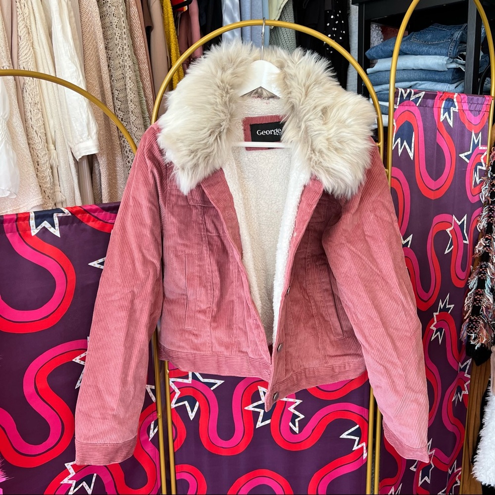 Pink corduroy jacket with fur